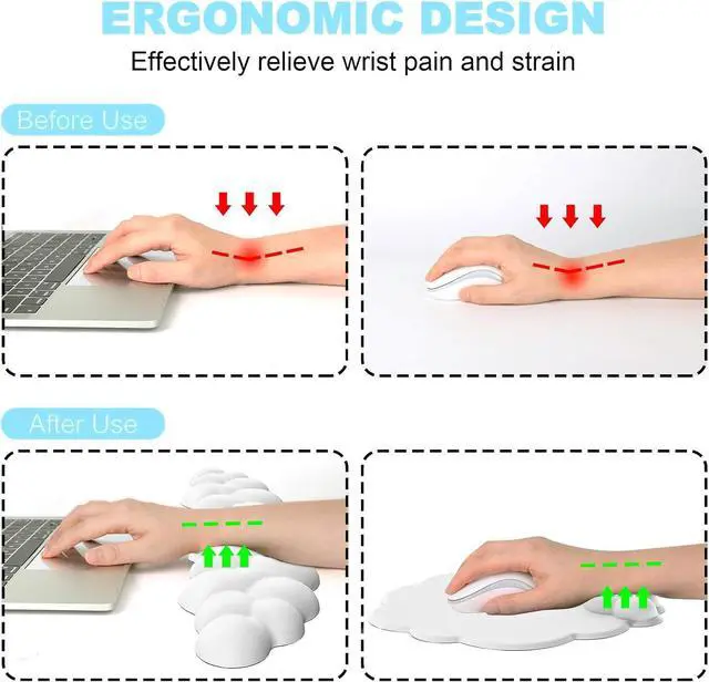 Alt view image 3 of 7 - Cloud Mouse Pad with Wrist Rest and Keyboard Wrist Rest Ergonomic Gel Mousepad and Wrist Rest for Computer Keyboard Pain Relief Non-Slip PU Base Mouse and Keyboard Pad for Gaming Office White