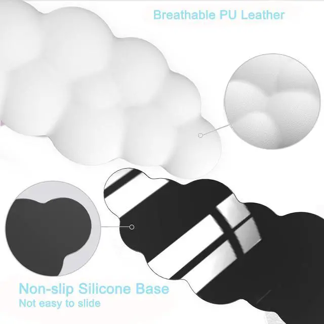 Alt view image 4 of 7 - Cloud Mouse Pad with Wrist Rest and Keyboard Wrist Rest Ergonomic Gel Mousepad and Wrist Rest for Computer Keyboard Pain Relief Non-Slip PU Base Mouse and Keyboard Pad for Gaming Office White