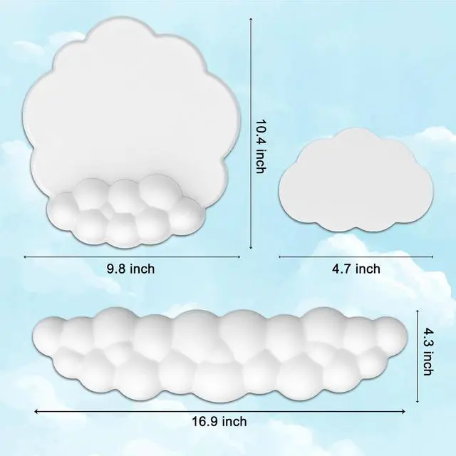 Alt view image 6 of 7 - Cloud Mouse Pad with Wrist Rest and Keyboard Wrist Rest Ergonomic Gel Mousepad and Wrist Rest for Computer Keyboard Pain Relief Non-Slip PU Base Mouse and Keyboard Pad for Gaming Office White