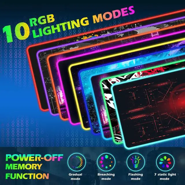 Alt view image 3 of 7 - RGB Gaming Wireless Charging Mouse Pad 5/7.5/10/15W 10 Light Modes LED Mouse Pad Computer Keyboard Mat Mousepad 800x300x4MM Extended Large Desk Mat for Gaming MacBook Laptop PC Cool Red
