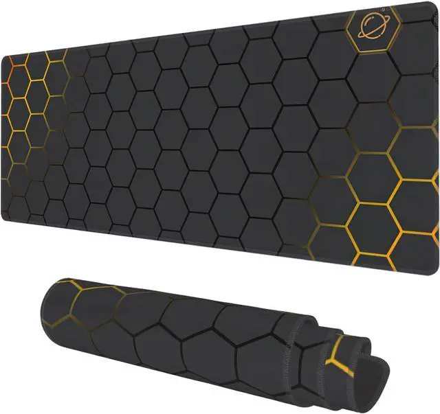 Main image of Desk Mat Black Gold Honeycomb Technology Extended Gaming Mouse Pad Large 31.5x11.8 Big Mouse Pad with Non-Slip Base and Stitched Edge Long Computer Keyboard Mouse Mat for Home Office Work
