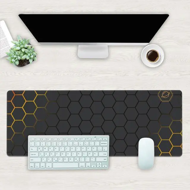 Alt view image 2 of 7 - Desk Mat Black Gold Honeycomb Technology Extended Gaming Mouse Pad Large 31.5x11.8 Big Mouse Pad with Non-Slip Base and Stitched Edge Long Computer Keyboard Mouse Mat for Home Office Work