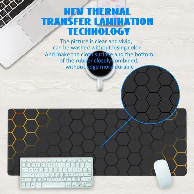 Alt view image 3 of 7 - Desk Mat Black Gold Honeycomb Technology Extended Gaming Mouse Pad Large 31.5x11.8 Big Mouse Pad with Non-Slip Base and Stitched Edge Long Computer Keyboard Mouse Mat for Home Office Work
