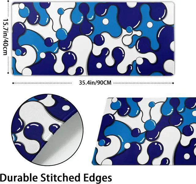 Alt view image 2 of 7 - Navy Blue White Mouse Pad Anime Cool Geometric Japanese Extended Desk Mat 90X40 CM Non-Slip Rubber Base Stitched Edge Large XXL Mousepad for Gaming Laptop Computer Desktop 35.4×15.7 Inch
