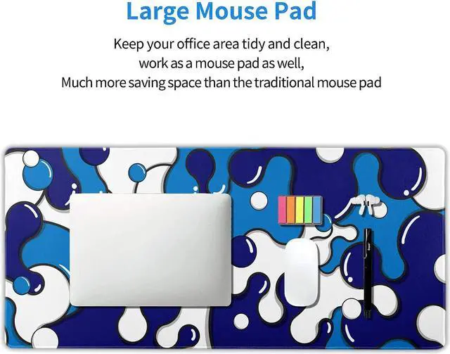 Alt view image 5 of 7 - Navy Blue White Mouse Pad Anime Cool Geometric Japanese Extended Desk Mat 90X40 CM Non-Slip Rubber Base Stitched Edge Large XXL Mousepad for Gaming Laptop Computer Desktop 35.4×15.7 Inch