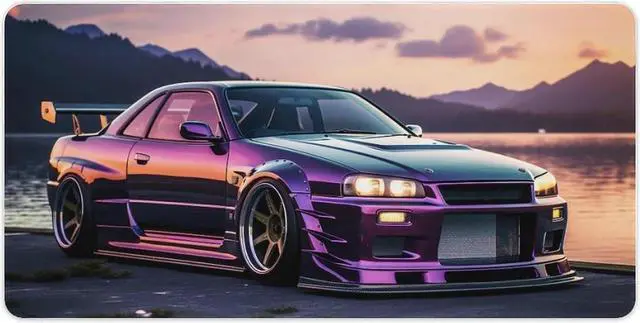 Main image of JDM Car R34 Large Mouse Pad Japanese Car Purple Sea Cool Desk Mat Computer Accessories Gaming Office Organizers Supplies Decor Essentials Keyboard Pads for Desk Rubber 30x60cm