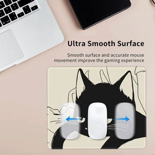 Alt view image 3 of 5 - Black Cat Mouse Pad Cute Anime Kawaii Mouse Pads for Wireless Mouse Small Office Computer Mousepad for Desk Laptop with Non-Slip Rubber Base Mouse Mat Sleepy Cat