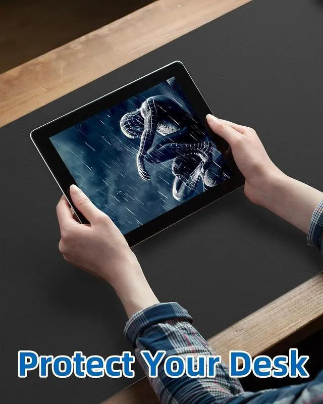 Alt view image 4 of 7 - Non-Slip Desk Pad,Mouse Pad,Waterproof PU Leather Desk Protector,Ultra Thin Large Desk Blotter,Waterproof Keyboard mat for Office/Home/Decor(Black 23.6" x 13")