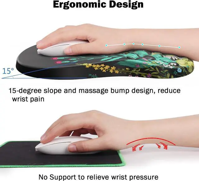 Alt view image 2 of 7 - Ergonomic Mouse Pad with Wrist Rest Mousepad with Memory Foam & Massage Design Wrist Pain Relief Non-Slip PU Base Mouse Pad with Wrist Support for Gaming Office Desk (Black Flower 12x8 inch)