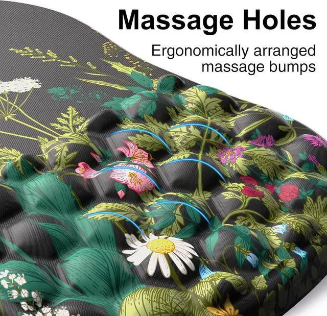 Alt view image 4 of 7 - Ergonomic Mouse Pad with Wrist Rest Mousepad with Memory Foam & Massage Design Wrist Pain Relief Non-Slip PU Base Mouse Pad with Wrist Support for Gaming Office Desk (Black Flower 12x8 inch)