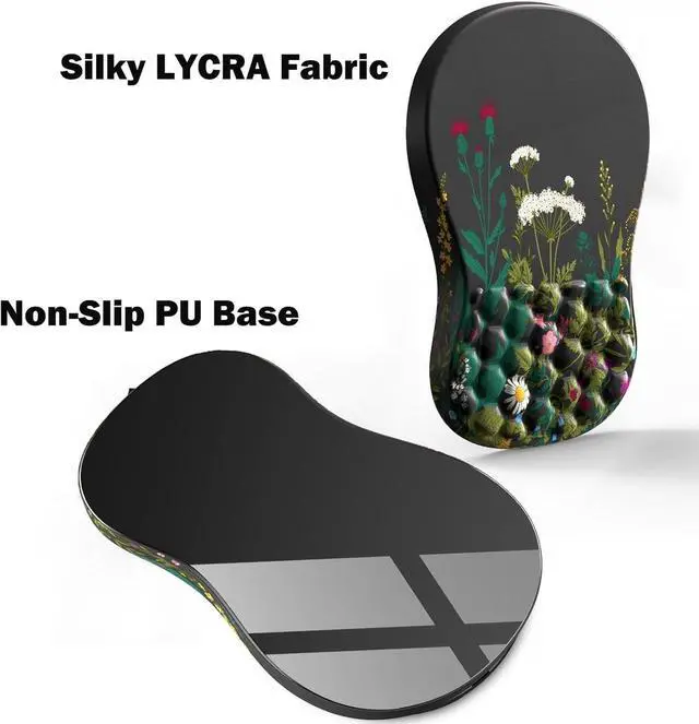 Alt view image 5 of 7 - Ergonomic Mouse Pad with Wrist Rest Mousepad with Memory Foam & Massage Design Wrist Pain Relief Non-Slip PU Base Mouse Pad with Wrist Support for Gaming Office Desk (Black Flower 12x8 inch)