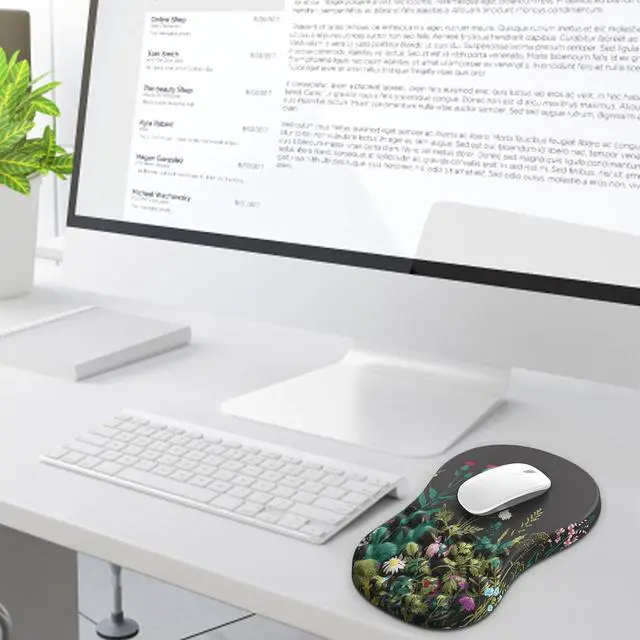 Alt view image 6 of 7 - Ergonomic Mouse Pad with Wrist Rest Mousepad with Memory Foam & Massage Design Wrist Pain Relief Non-Slip PU Base Mouse Pad with Wrist Support for Gaming Office Desk (Black Flower 12x8 inch)