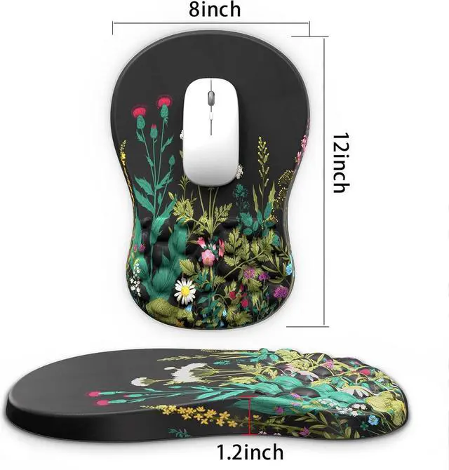 Alt view image 7 of 7 - Ergonomic Mouse Pad with Wrist Rest Mousepad with Memory Foam & Massage Design Wrist Pain Relief Non-Slip PU Base Mouse Pad with Wrist Support for Gaming Office Desk (Black Flower 12x8 inch)