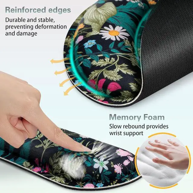 Alt view image 5 of 7 - Mouse Pad with Wrist Rest Set Qomolama 3-in-1 Wrist Support Mouse Pad Set Floral Gaming Mousepad with Anti-Skid Base Ergonomic Mouse Pad Memory Foam Keyboard Gel Wrist Rest