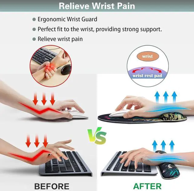 Alt view image 6 of 7 - Mouse Pad with Wrist Rest Set Qomolama 3-in-1 Wrist Support Mouse Pad Set Floral Gaming Mousepad with Anti-Skid Base Ergonomic Mouse Pad Memory Foam Keyboard Gel Wrist Rest