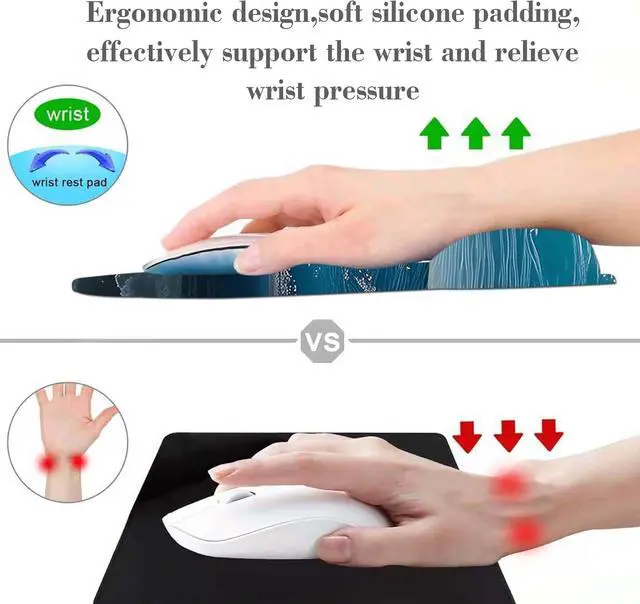 Alt view image 2 of 7 - Mouse Pad with Wrist Support Non Slip Mousepad Wrist Rest for Office Computer Moon Illuminating The Clear Blue OceanErgonomic Support Mouse Mat