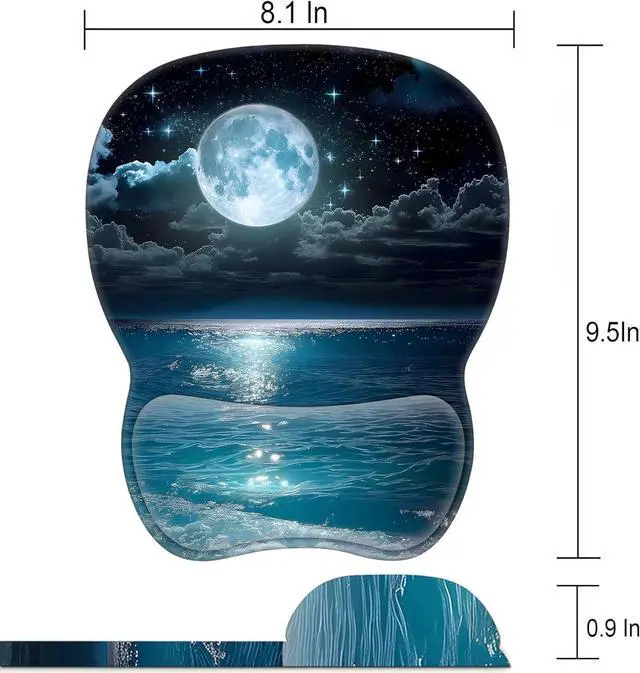 Alt view image 3 of 7 - Mouse Pad with Wrist Support Non Slip Mousepad Wrist Rest for Office Computer Moon Illuminating The Clear Blue OceanErgonomic Support Mouse Mat