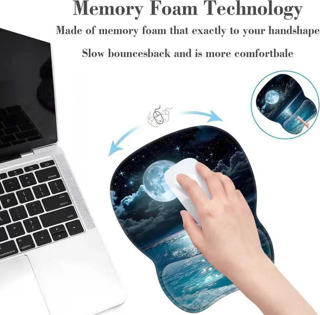 Alt view image 4 of 7 - Mouse Pad with Wrist Support Non Slip Mousepad Wrist Rest for Office Computer Moon Illuminating The Clear Blue OceanErgonomic Support Mouse Mat
