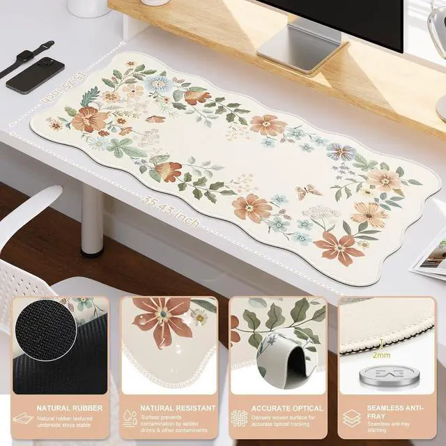 Alt view image 2 of 7 - Desk Mat Desk Matt for Desktop Cute Desk Pad Mat XXL Large Mouse Pad for Desk Anti-Slip Big Mousepad with Stitched Edges Keyboard Pad Mouse Mat for Computer(Beige)