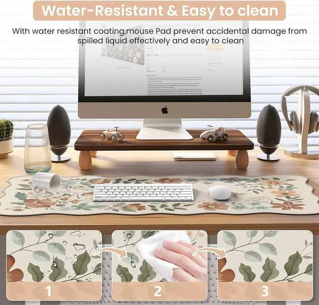 Alt view image 5 of 7 - Desk Mat Desk Matt for Desktop Cute Desk Pad Mat XXL Large Mouse Pad for Desk Anti-Slip Big Mousepad with Stitched Edges Keyboard Pad Mouse Mat for Computer(Beige)