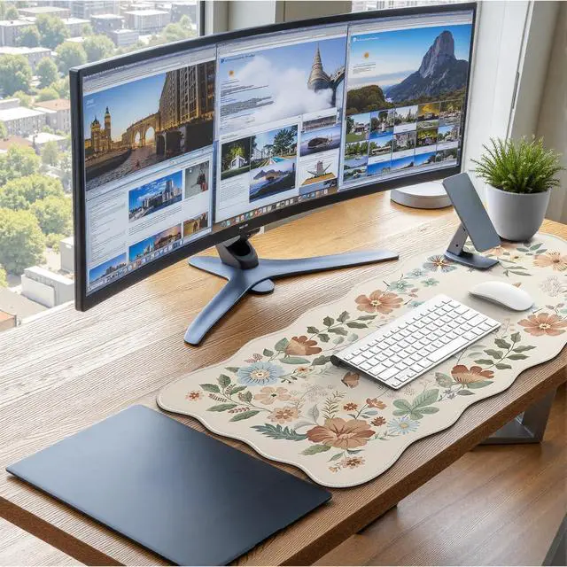 Alt view image 6 of 7 - Desk Mat Desk Matt for Desktop Cute Desk Pad Mat XXL Large Mouse Pad for Desk Anti-Slip Big Mousepad with Stitched Edges Keyboard Pad Mouse Mat for Computer(Beige)
