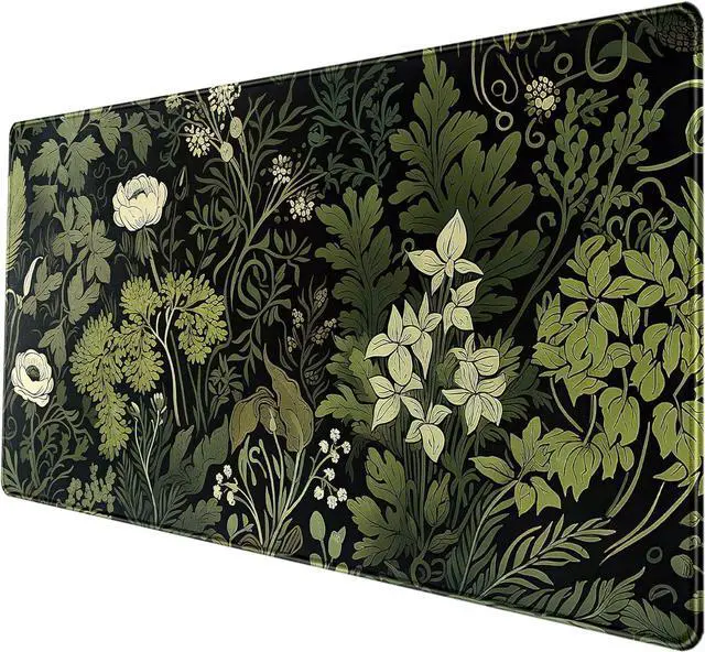 Alt view image 7 of 7 - Green Leaves Desk Mat Beige Plants Desk Pad Large Extend Mouse Pad XXL Freshness Foliage Keyboard Mat Black Esthetics Desktop Mat Laptop Wireless Mouse Mat for Desk Gift for Women 31.5x15.75