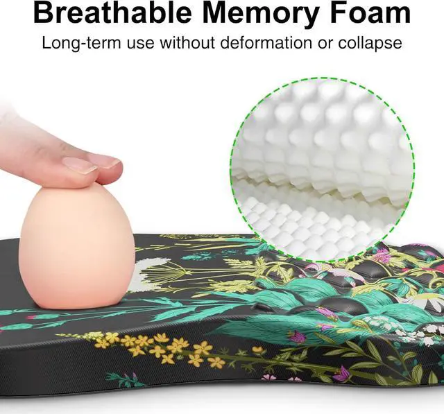 Alt view image 3 of 7 - Ergonomic Mouse Pad with Wrist Rest Mousepad with Memory Foam & Massage Design Wrist Pain Relief Non-Slip PU Base Mouse Pad with Wrist Support for Gaming Office Desk (Black Flower 12x8 inch)