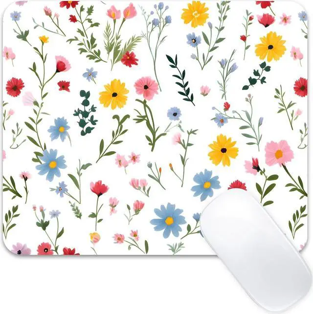 Main image of Cute Mouse Pad Computer Kawaii Mousepad Floral Aesthetic Flower Girly Women Design Kids Girls Teen Pretty Modern White Colorful Decorative Art Small Office Mouse Mat for Laptop