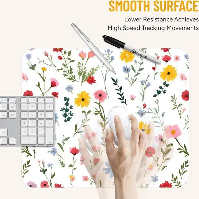 Alt view image 3 of 7 - Cute Mouse Pad Computer Kawaii Mousepad Floral Aesthetic Flower Girly Women Design Kids Girls Teen Pretty Modern White Colorful Decorative Art Small Office Mouse Mat for Laptop