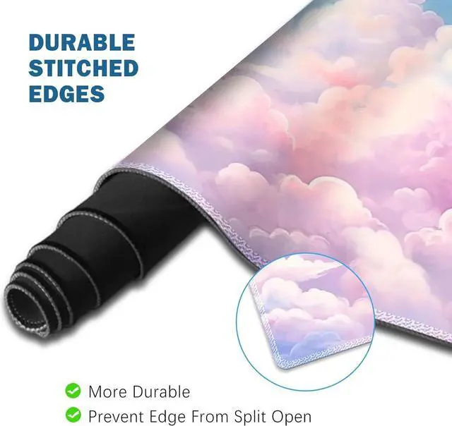 Alt view image 2 of 7 - Large Mouse Pad Desk Pad Set Wrist Rest Support Desk Mat for Keyboard and Mouse 4PCS 35.4x15.7 XXL Giant Mouse Pad Non-Slip Base Stitched Edges Mousepad for Home Office Dreamy Clouds
