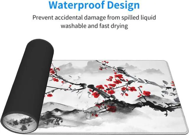 Alt view image 4 of 7 - Watercolor Japanese Cherry Blossom Mouse Pad 31.5 X 11.8 Inch XL Red Floral Design Extended Gaming Mousepad Large Non-Slip Rubber Base Keyboard Desk Mat with Stitched Edges for Gaming and Office
