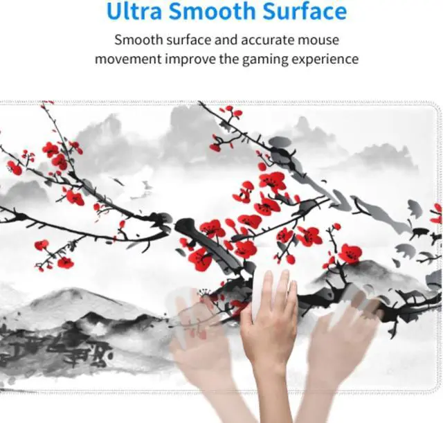 Alt view image 5 of 7 - Watercolor Japanese Cherry Blossom Mouse Pad 31.5 X 11.8 Inch XL Red Floral Design Extended Gaming Mousepad Large Non-Slip Rubber Base Keyboard Desk Mat with Stitched Edges for Gaming and Office