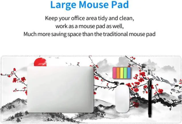 Alt view image 7 of 7 - Watercolor Japanese Cherry Blossom Mouse Pad 31.5 X 11.8 Inch XL Red Floral Design Extended Gaming Mousepad Large Non-Slip Rubber Base Keyboard Desk Mat with Stitched Edges for Gaming and Office