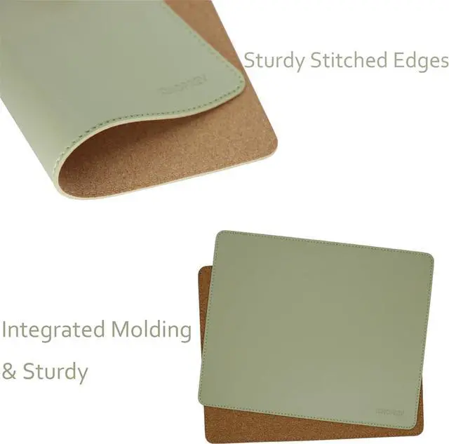 Alt view image 5 of 7 - Leather Mouse Pad - Wood Mouse Pad with Stitched Edge PU Non-Slip Mouse Pad Double Side Mousepad Waterproof Gaming Mouse Pad for Computers Laptop Office & Home 10.2 x 8.3 (Matcha Green)
