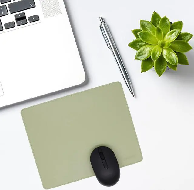 Alt view image 6 of 7 - Leather Mouse Pad - Wood Mouse Pad with Stitched Edge PU Non-Slip Mouse Pad Double Side Mousepad Waterproof Gaming Mouse Pad for Computers Laptop Office & Home 10.2 x 8.3 (Matcha Green)