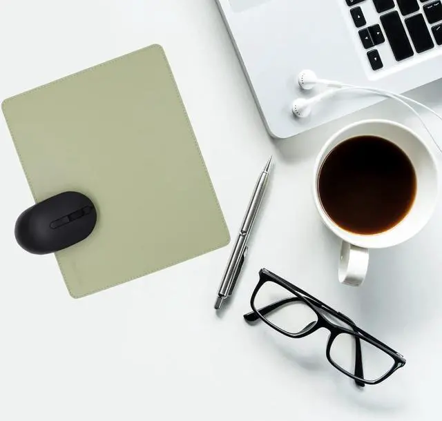 Alt view image 7 of 7 - Leather Mouse Pad - Wood Mouse Pad with Stitched Edge PU Non-Slip Mouse Pad Double Side Mousepad Waterproof Gaming Mouse Pad for Computers Laptop Office & Home 10.2 x 8.3 (Matcha Green)