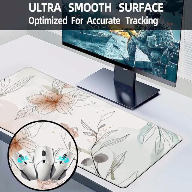 Alt view image 5 of 7 - Desk Mat Abstract Boho Flowers Extended Large Gaming Mouse Pad for Desk XXL Non-Slip Rubber Base Stitched Edges Long Computer Keyboard Desk Pad Mouse Mat for Home Office Gaming 35.4X15.7