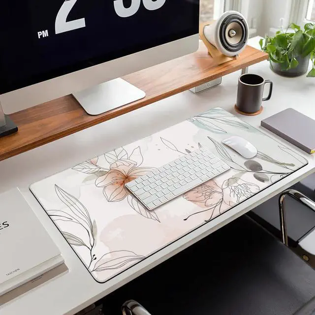 Alt view image 6 of 7 - Desk Mat Abstract Boho Flowers Extended Large Gaming Mouse Pad for Desk XXL Non-Slip Rubber Base Stitched Edges Long Computer Keyboard Desk Pad Mouse Mat for Home Office Gaming 35.4X15.7