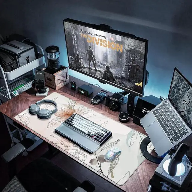 Alt view image 7 of 7 - Desk Mat Abstract Boho Flowers Extended Large Gaming Mouse Pad for Desk XXL Non-Slip Rubber Base Stitched Edges Long Computer Keyboard Desk Pad Mouse Mat for Home Office Gaming 35.4X15.7