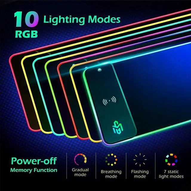 Alt view image 3 of 7 - Wireless Charging RGB Gaming Mouse Pad 15W LED Mouse Mat 800x300x4MM 10 Light Modes Extra Large Mousepad Non-Slip Rubber Base Computer Keyboard Mat for Gaming MacBook PC Laptop Desk