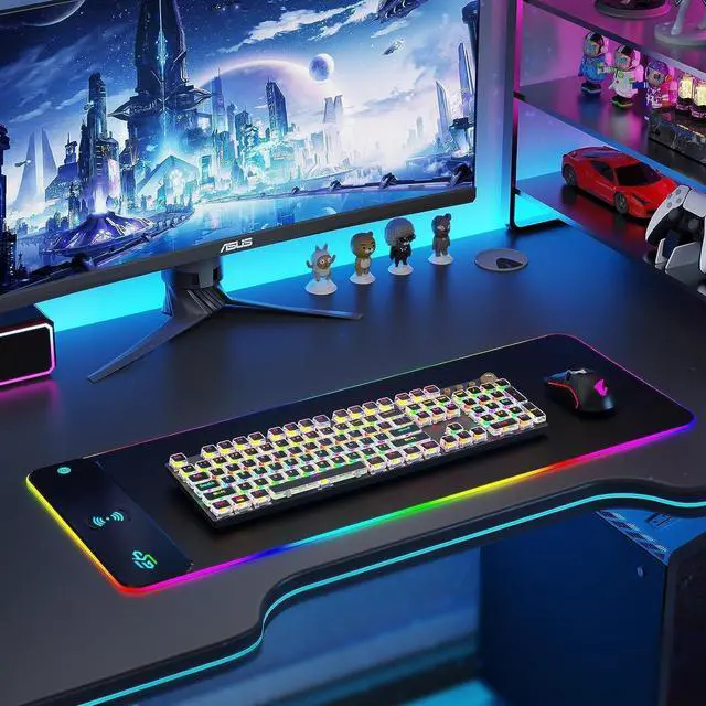 Alt view image 7 of 7 - Wireless Charging RGB Gaming Mouse Pad 15W LED Mouse Mat 800x300x4MM 10 Light Modes Extra Large Mousepad Non-Slip Rubber Base Computer Keyboard Mat for Gaming MacBook PC Laptop Desk