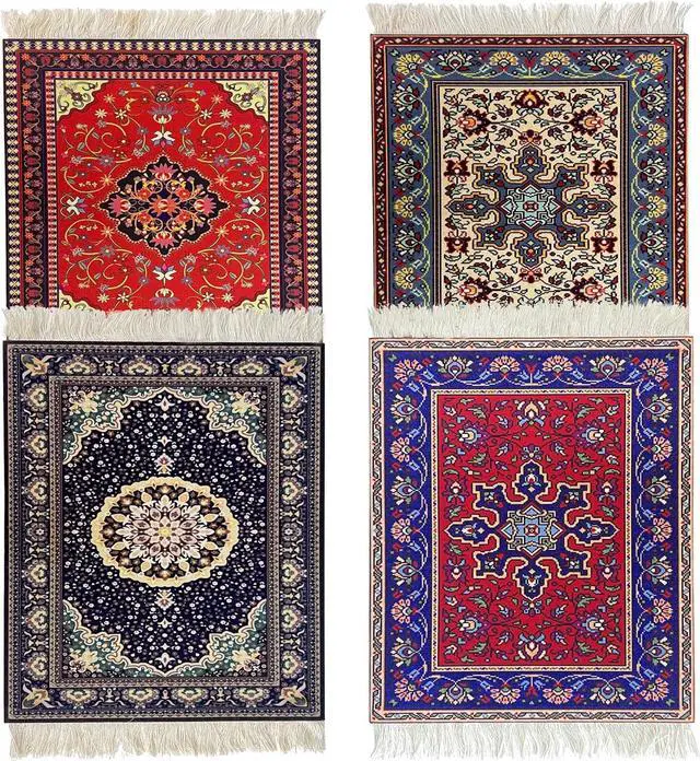 Main image of Rug Mouse Pads 4 Pack Woven Rug Persian Style Carpet Mouse Pad for Table Décor