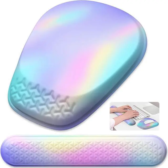 Alt view image 7 of 7 - Mouse Pad with Wrist Rest Comfortable Memory Foam Wrist Rest for Computer Keyboard Ergonomic Mouse Pad Set for Easy Typing & Pain Relief - Gradient Blue Pink