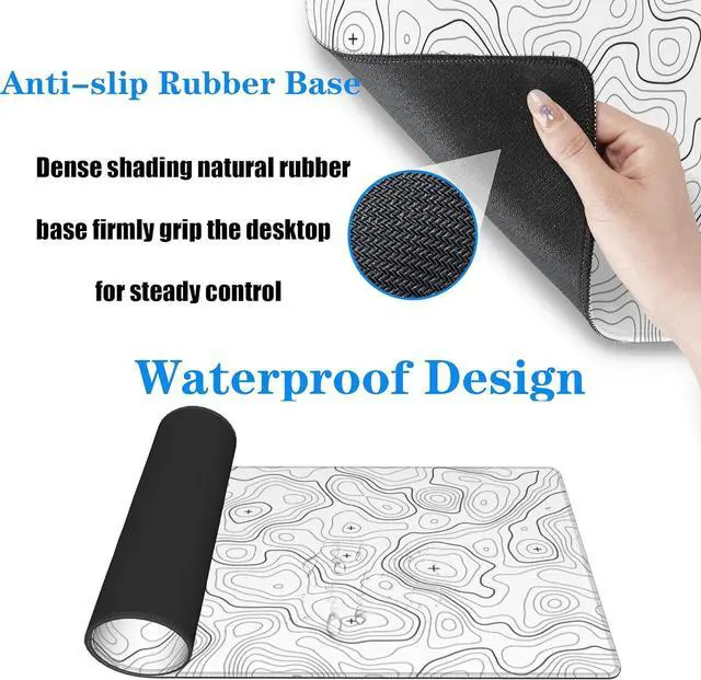 Alt view image 4 of 7 - Topographic Large Gaming Mouse Pad White Mouse Pad Gaming Mouse Mat Desk Pad 31.5 x 11.8 Desk Mat Minimalist Mouse Pads for Desk Extended White Keyboard Mousepad with Non-Slip Base and Stitched Edge