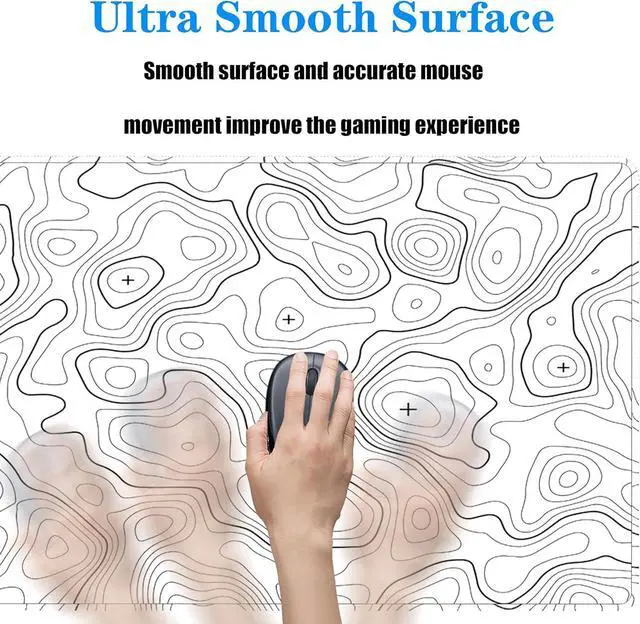Alt view image 5 of 7 - Topographic Large Gaming Mouse Pad White Mouse Pad Gaming Mouse Mat Desk Pad 31.5 x 11.8 Desk Mat Minimalist Mouse Pads for Desk Extended White Keyboard Mousepad with Non-Slip Base and Stitched Edge