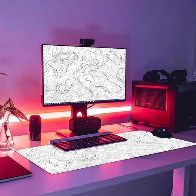 Alt view image 7 of 7 - Topographic Large Gaming Mouse Pad White Mouse Pad Gaming Mouse Mat Desk Pad 31.5 x 11.8 Desk Mat Minimalist Mouse Pads for Desk Extended White Keyboard Mousepad with Non-Slip Base and Stitched Edge