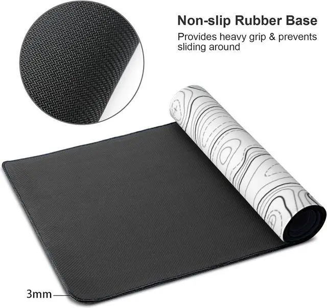 Alt view image 3 of 7 - Large Gaming Mouse Pad White Topographic Contour Mouse Pad with Stitched Edges & Nonslip Rubber Base Extended XXL Long Mousepad Big Desk Mat for Company Office Work 35.4 x 15.7 in