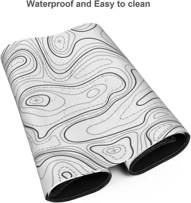 Alt view image 4 of 7 - Large Gaming Mouse Pad White Topographic Contour Mouse Pad with Stitched Edges & Nonslip Rubber Base Extended XXL Long Mousepad Big Desk Mat for Company Office Work 35.4 x 15.7 in