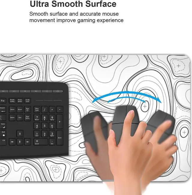 Alt view image 5 of 7 - Large Gaming Mouse Pad White Topographic Contour Mouse Pad with Stitched Edges & Nonslip Rubber Base Extended XXL Long Mousepad Big Desk Mat for Company Office Work 35.4 x 15.7 in