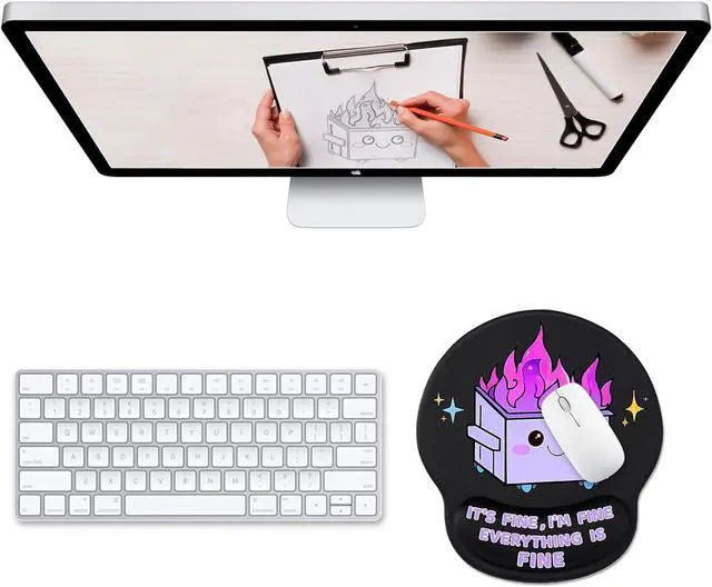 Alt view image 2 of 7 - Ergonomic Mouse Pad with Wrist Support Cute Funny Gel Mouse Pads Wrist Rest Dumpster on Fire Comfortable Computer Mousepad for Gaming Laptop Work Home Desk Accessories Office Supplies Decor